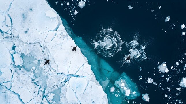 Melting Iceberg and Ocean Swirls in Polar Sea