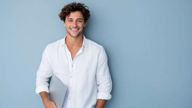 Young Fintech Entrepreneur Reviewing AI Financial Insights &mdash; Modern Corporate Portrait

