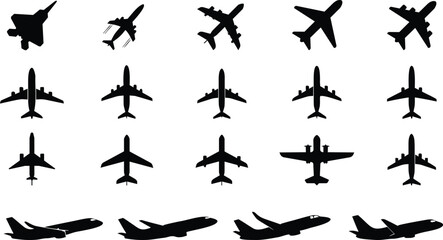 Fototapeta premium Airplane silhouette icon set