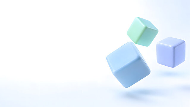 Pastel Floating Cubes on White Background with Copy Space for Technology and Business