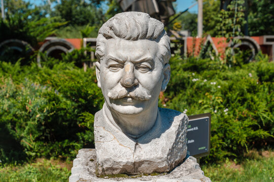 Stone monument to Stalin on the street. Moscow, Russia - 19 July 2026