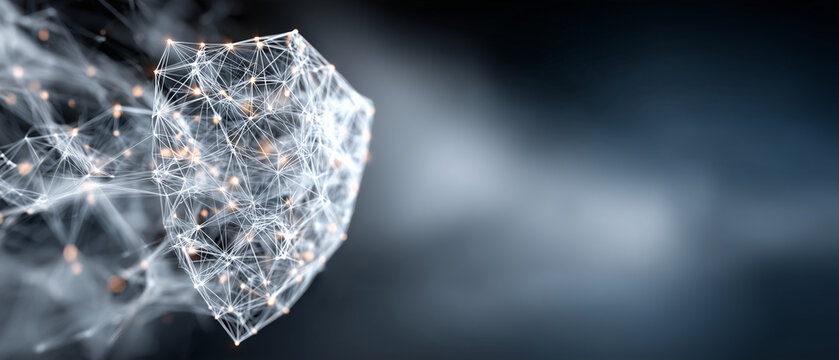 Cybersecurity and Fintech Fusion with Glowing Digital Shield &mdash; Financial Technology Visualization

