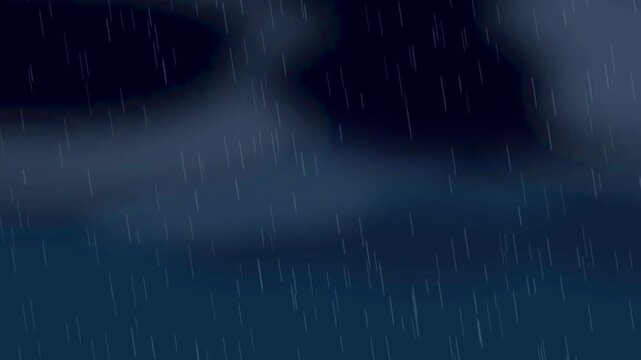 A dramatic 10-second seamless looping motion graphic of a heavy thunderstorm. Features slow-moving dark, ominous clouds, intense branching lightning strikes, pouring rain, and volumetric atmospheric l