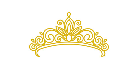 Gold tiara princess crown line art illustration isolated on transparent background © MSTLATIFA