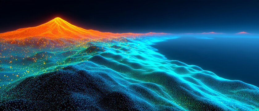 Aerial Top-Down View of Infinite Data Landscape with Glowing Blue Points &mdash; Data Visualization

