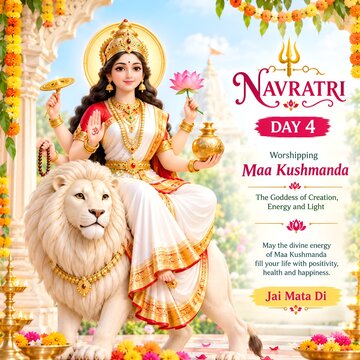 Goddess kushmanda riding a lion for navratri day 4 festival celebration with hindu goddess