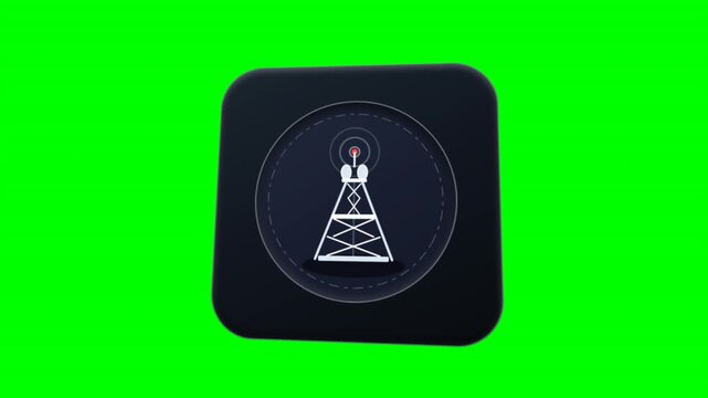 Telecommunications Antenna Tower Card Green Screen Animation.