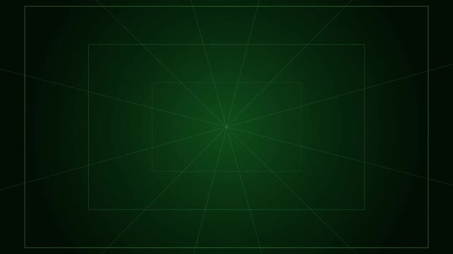 Green lines converge into a vanishing point within a dark tunnel