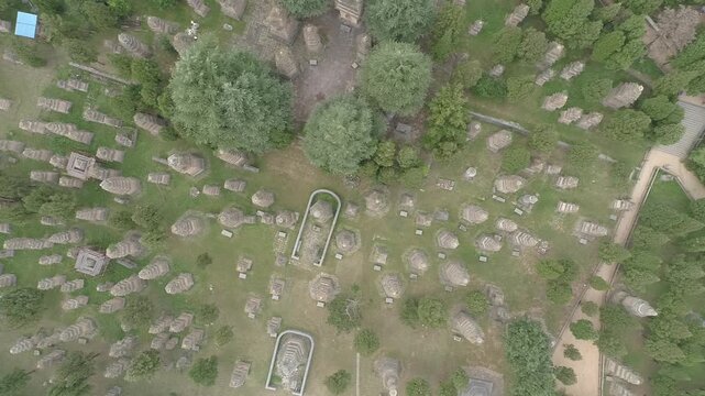 Raw footage of Aerial drone view of  Shaolin temple in Henan Province, China, Asia. Pagoda Forest at Shaolin Temple in China Asia. Shaolin Monastery from drone.