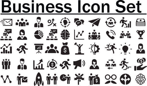 Minimalist Professional Business Icon Set Featuring Various Corporate Symbols For Management Financial Reports And Digital Marketing