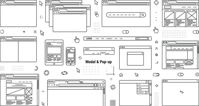 Web browser wireframe window interface UI UX mockup design template element vector