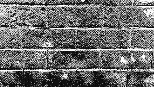 High contrast black and white brick wall texture with detailed masonry and grunge effect.