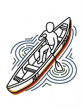 Indigenous peoples' vektor of a person rowing a traditional canoe
