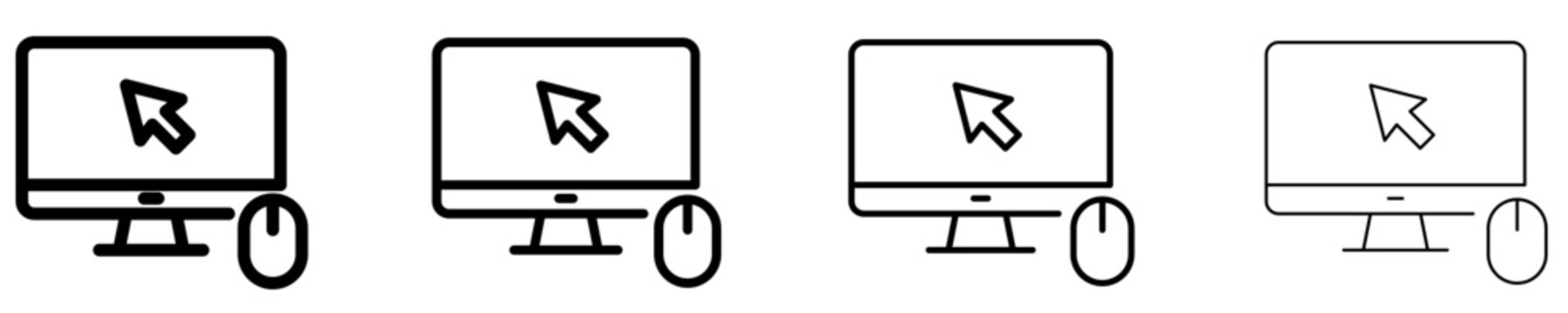 Computer monitor and mouse line icon with cursor
