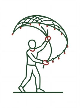 Indigenous peoples' fisherman casting net vektor illustration