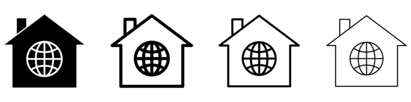 Global home solid glyph icon for worldwide network
