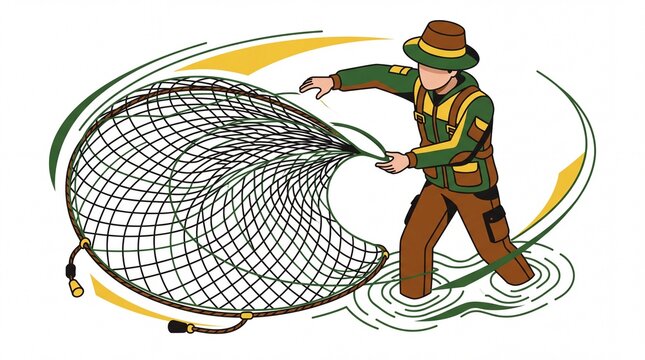 Indigenous peoples' vektor of a fisherman casting a large net