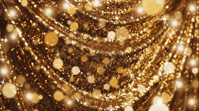 Glossy Gold Sequin Fabric Rippling In Gentle Wave Like Motion