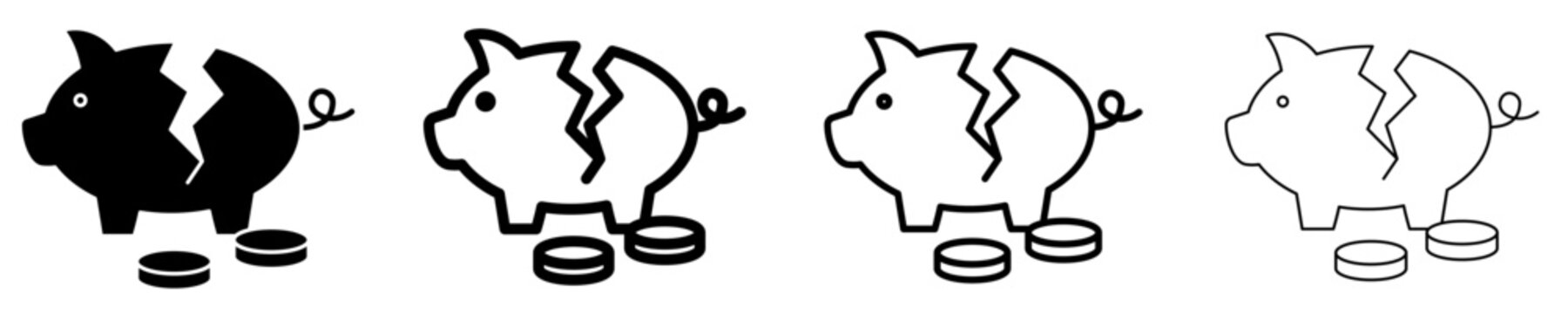 Broken piggy bank solid glyph icon representing financial crisis