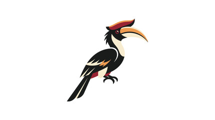 Fototapeta premium Exotic tropical hornbill bird illustration in flat vector style isolated on white background