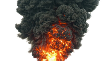 Massive fiery explosion with dark smoke plume, isolated on transparent background © aonix