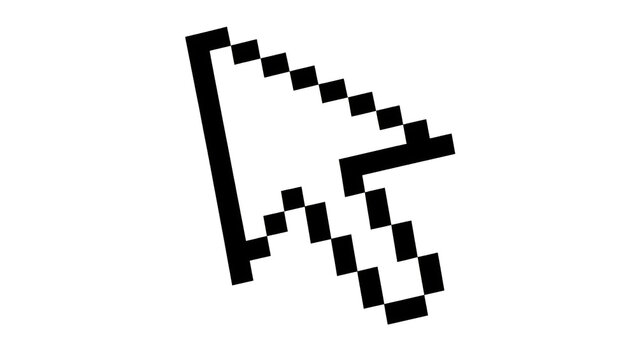 Pixelated black computer mouse cursor pointer, isolated on transparent background