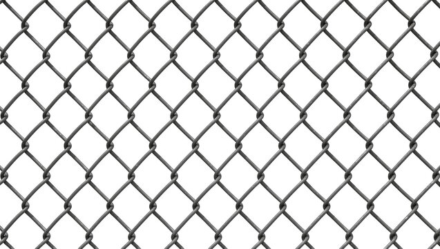 Gray metal chain link fence pattern, isolated on transparent background