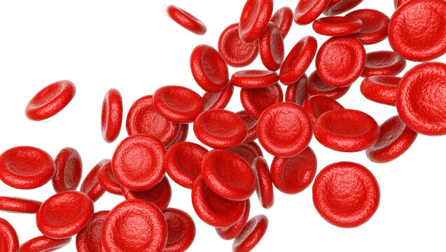 Red blood cells flowing, isolated on transparent background