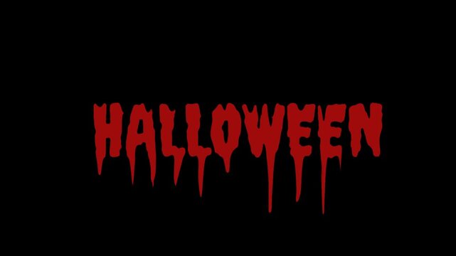 Halloween creepy dripping text animation. Red horror lettering with melting blood-like effects on a dark black background.