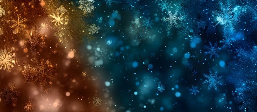 Colorful Christmas background with snowflakes and copy space.