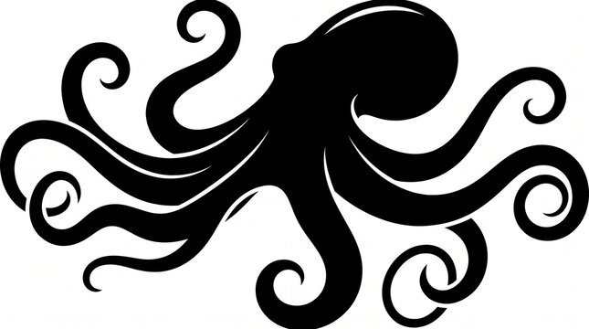 Black silhouette of an octopus with tentacles spread on white background