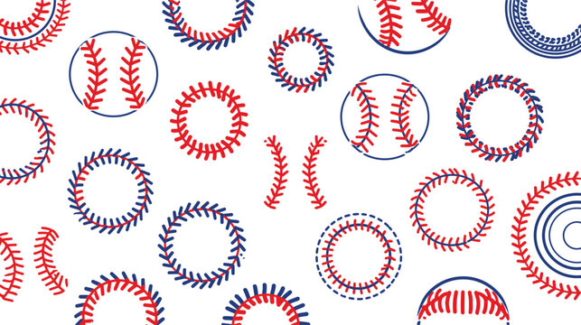 Baseball elements graphic pattern with stitched leather balls