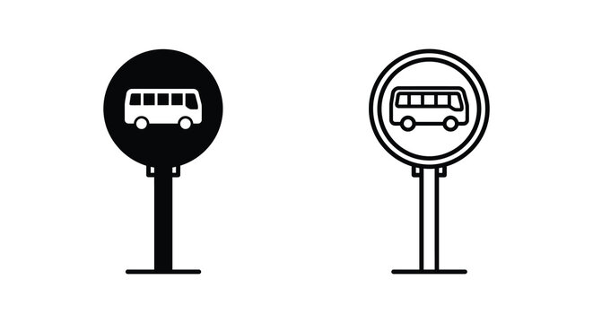 Bus stop sign with a bus pictogram on a white background