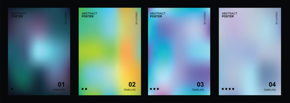 Abstract gradient poster templates set, colorful blurred holographic background covers, modern vector flyer design layout