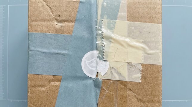 returned parcel tamper seal inspection Patchwork fabric with various textured and patterned rectangular pieces sewn together