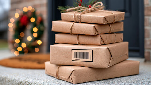 Christmas Gift Delivery Logistics With Stacked Parcels Ready For Holiday Shipping Season