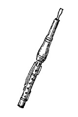 Flageolet, small antique woodwind instrument similar to a flute with a whistle mouthpiece, old vintage illustration, 1897 © Timofeeff