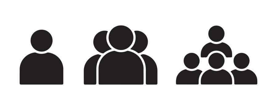 Minimalist black group user profile icons on transparent checkered backdrop for interface design.