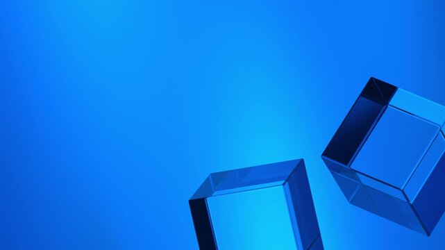 Abstract rotating glass blue cubes, 4k seamless loop 3d animation