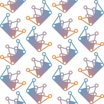 Abstract geometric crown seamless pattern background design in blue orange gradient outlines