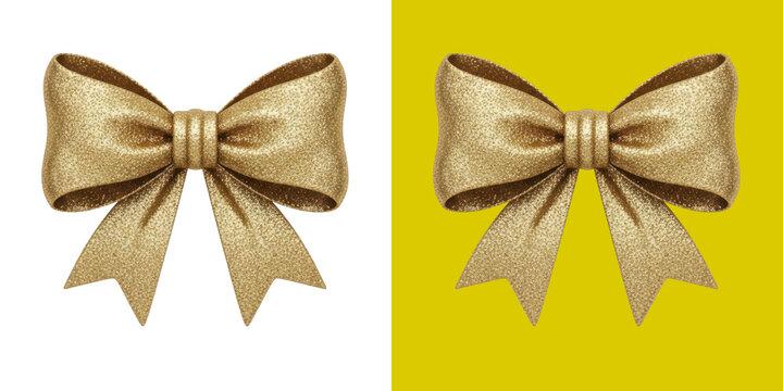 Shiny golden glitter bow ribbon ornament for luxury gift decoration design asset