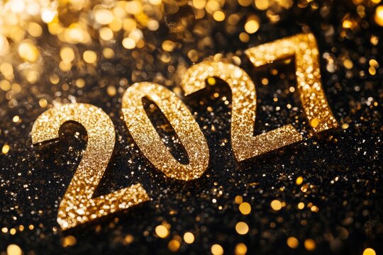 2027 gold glitter numbers celebrating new year holiday