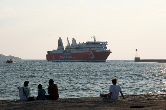 Corsica Linea ferry offshore on July 26, 2026 in Marseille, France