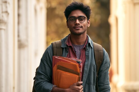Young indian student standing on university campus