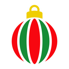 Fototapeta premium Decoración de Navidad. Logo con silueta de bola de navidad en espacio negativo con líneas curvas verticales de varios colores, para tarjetas y felicitaciones