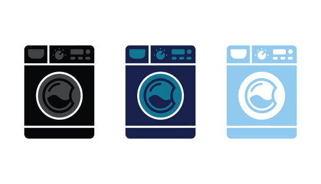 Set of washing machine icons in different colors, flat vector illustration of laundry appliances for home design