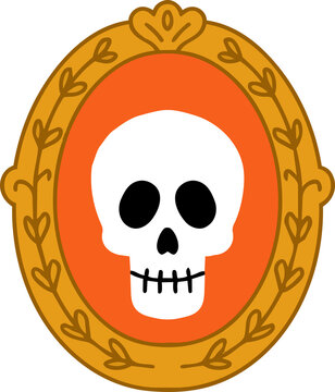 Vintage Halloween gold frame with simple skull