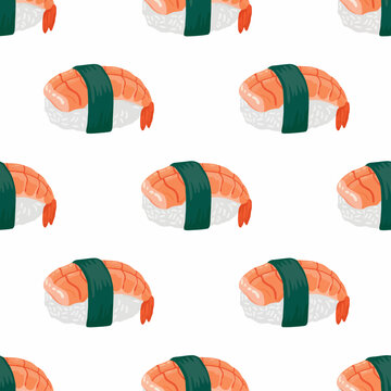 Illustrated Sushi Rolls With Green Seaweed Pattern