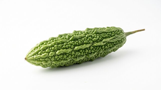 Fresh green bitter melon on white background