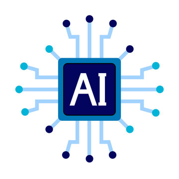 Artificial intelligence processor chip vector illustration with circuit lines and microchip for machine learning and tech design